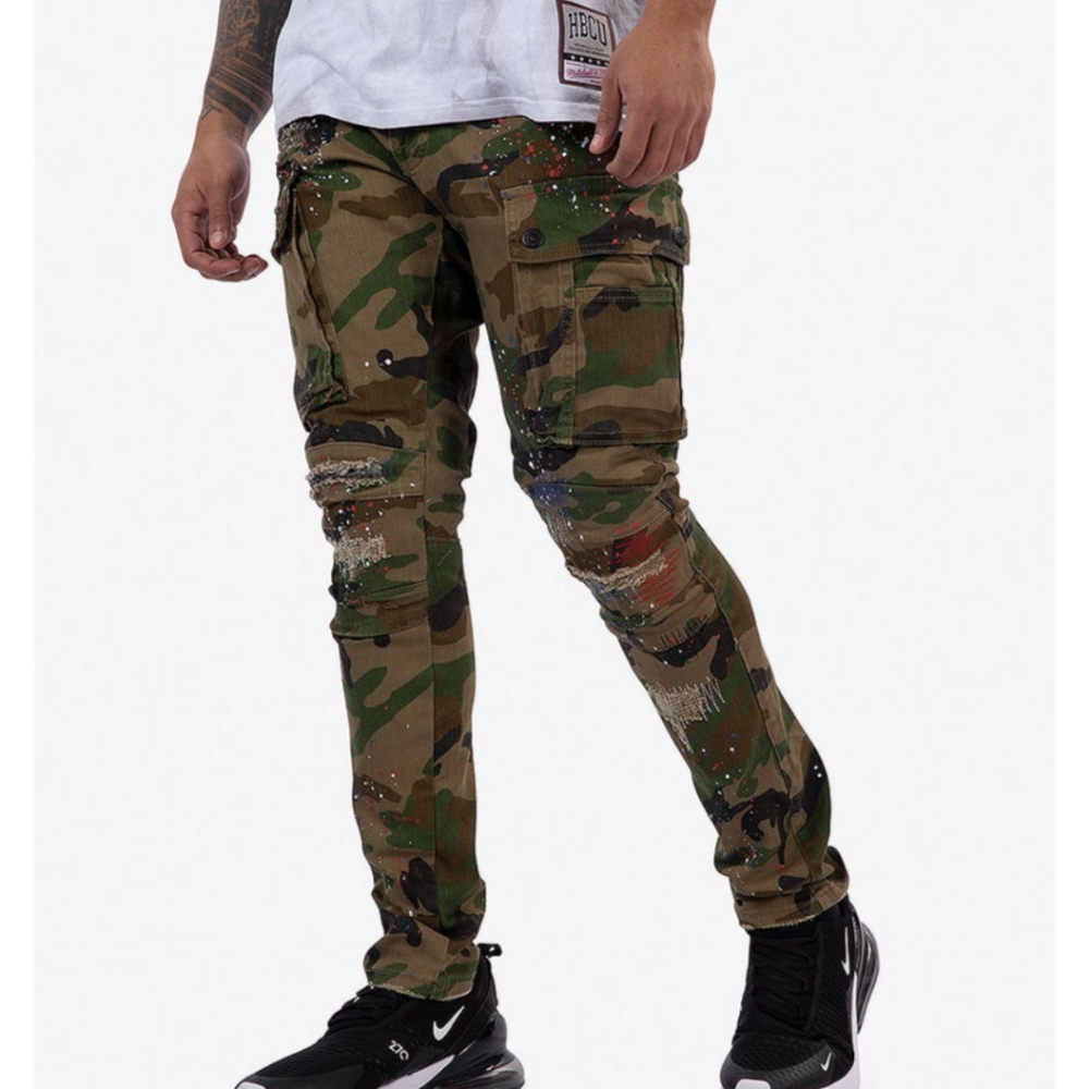 DECIBEL Ripped Paint Splatter Cargo Jeans Men Size 34